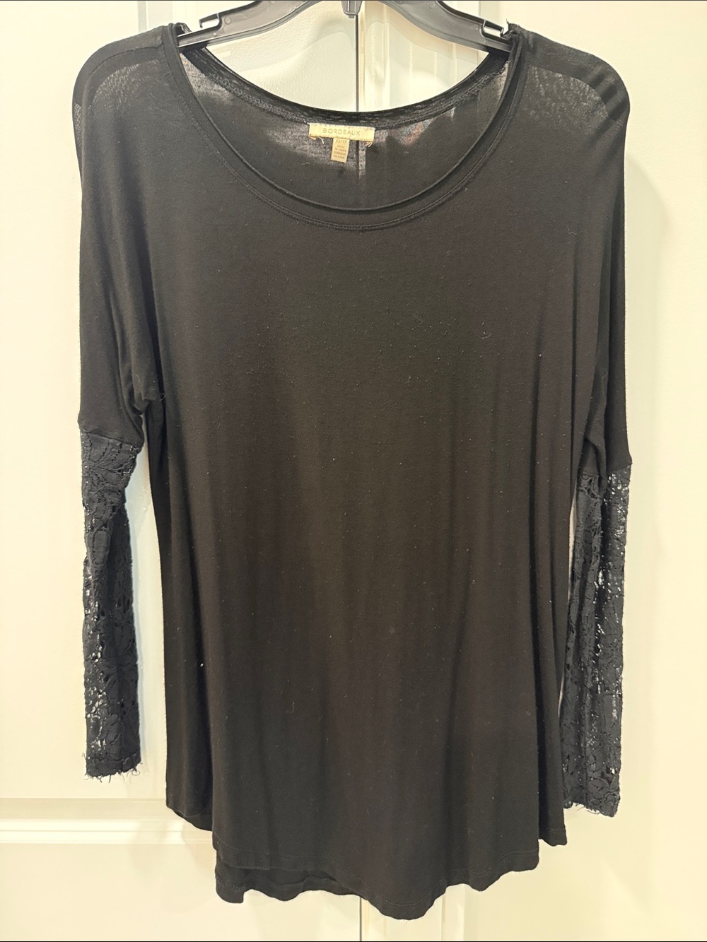 Bordeaux Black Long-Sleeve Tee with Lace Sleeves XS